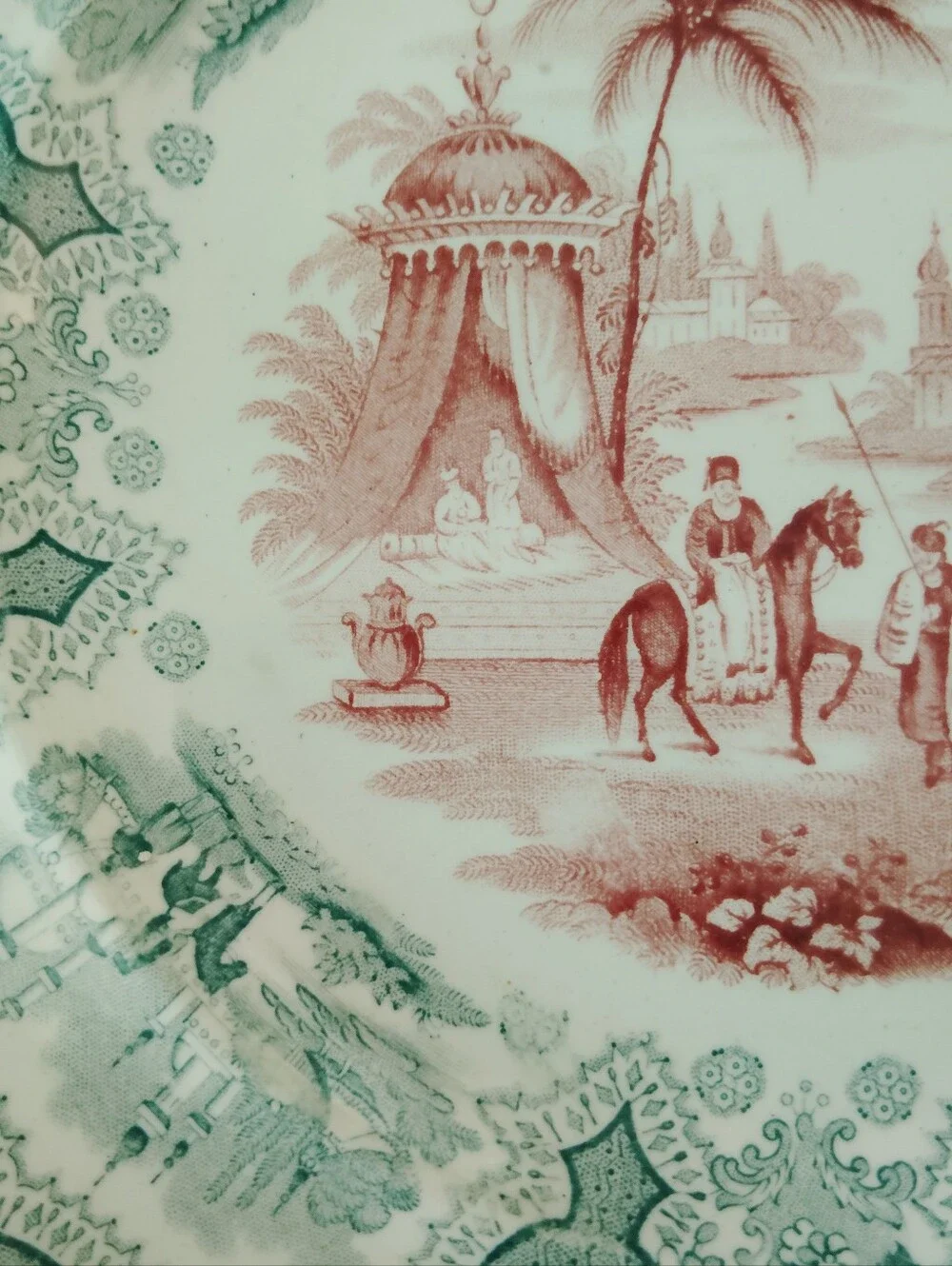 Adams Palestine Red Green Antique Transferware Plate 8.5